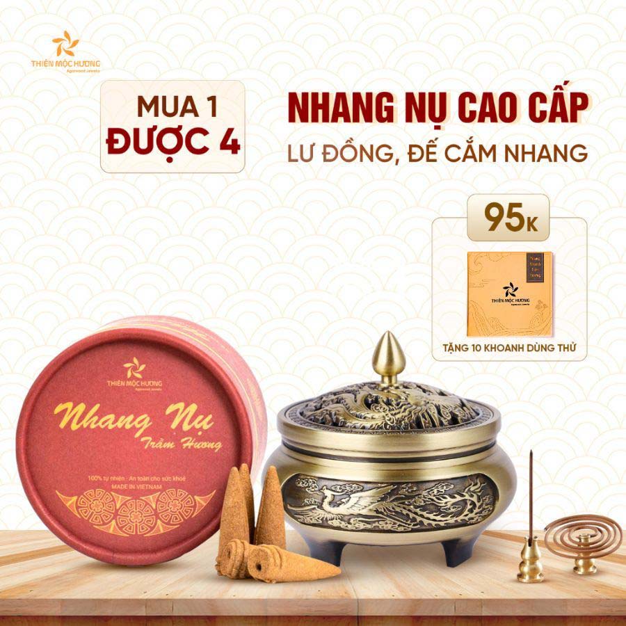 Combo Nhang Nụ Trầm Hương 16 Năm Và Lư Đồng 18 Combo Nhang Khoanh Trầm Hương 16 Năm Và Lư Đồng