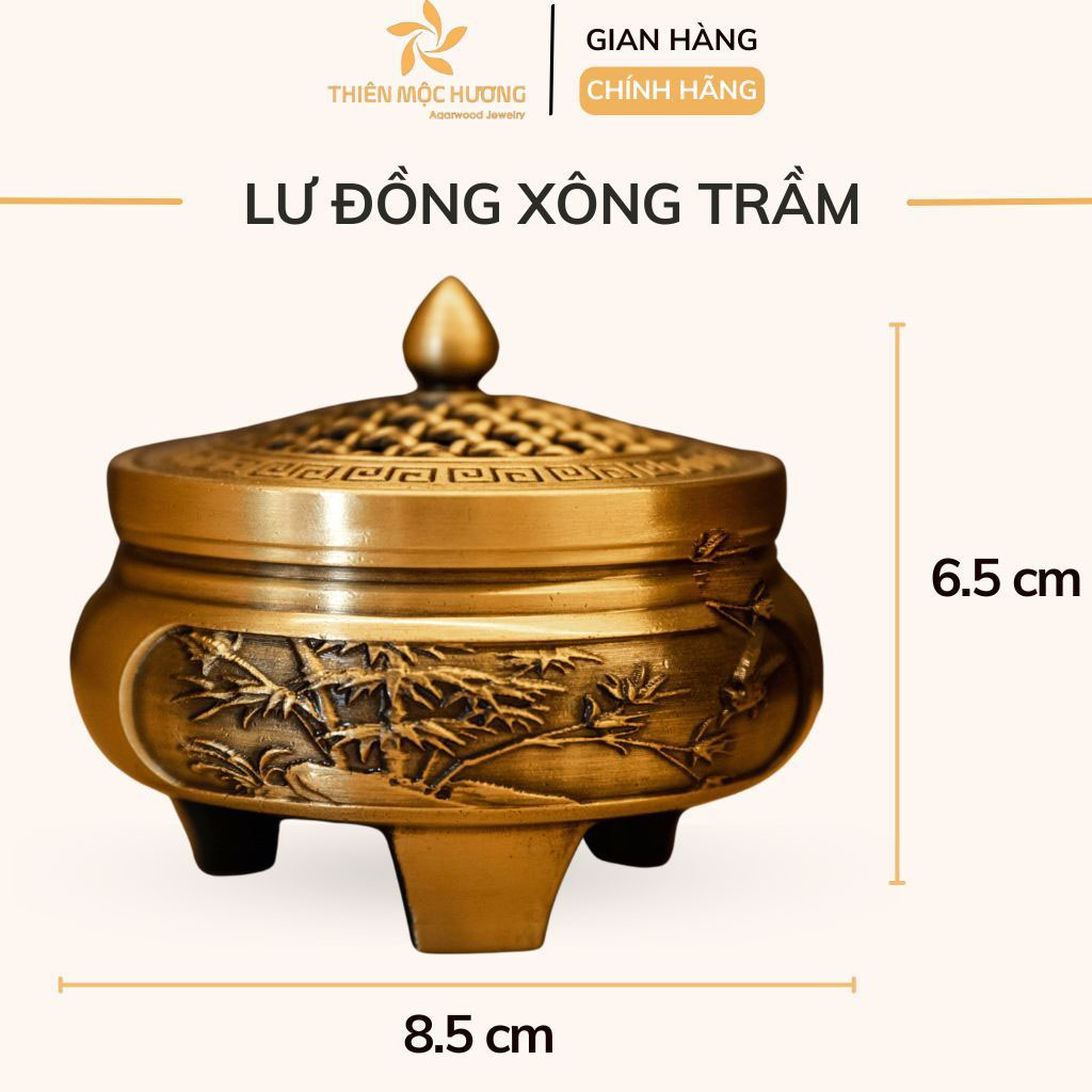 Combo Nhang Nụ Trầm Hương 16 Năm Và Lư Đồng 3 Lư đồng xông trầm cao cấp kích thước 8.5x6.5 cm