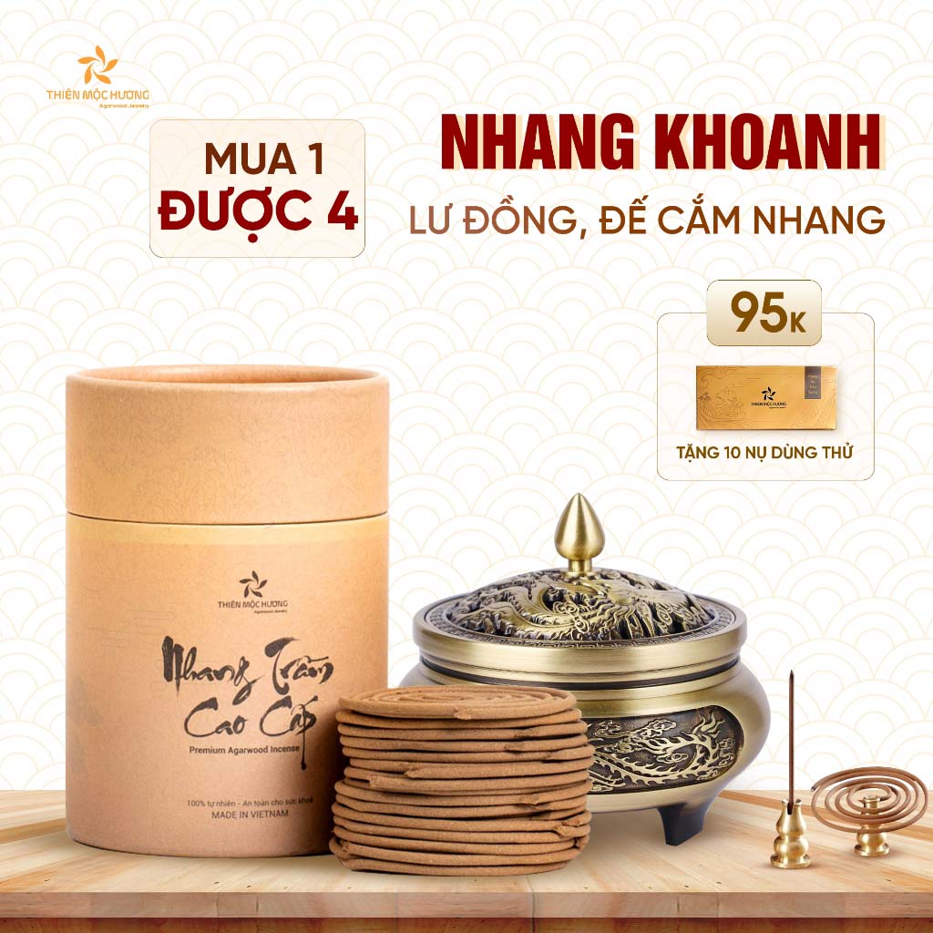 Combo Nhang Khoanh Trầm Hương 12 Năm Và Lư Đồng