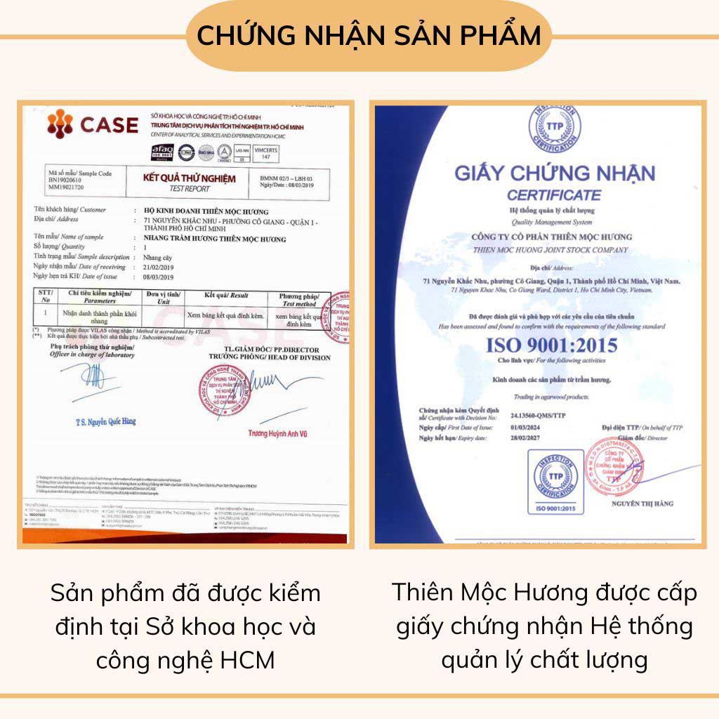 Nụ Trầm Hương Khói Ngược 12 Năm Tặng Thác Khói – Hộp 40 Nụ 5 Nụ Trầm Hương Khói Ngược 12 Năm Tặng Thác Khói – Hộp 40 Nụ - Chứng nhận sản phẩm