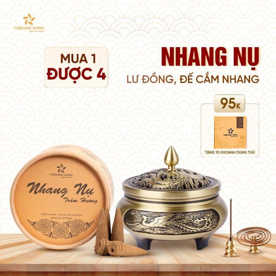 Combo Nhang Nụ Trầm Hương 12 Năm và Lư Đồng 22 Combo Nhang Nụ Trầm Hương 12 Năm và Lư Đồng
