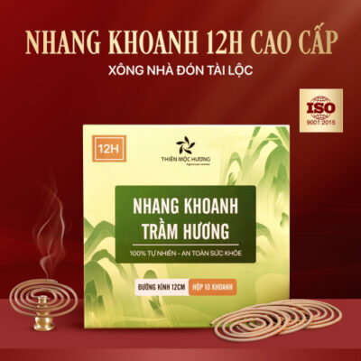 Nhang Khoanh Trầm Hương 12 Giờ Cao Cấp Xông Nhà - Hộp 10 Khoanh